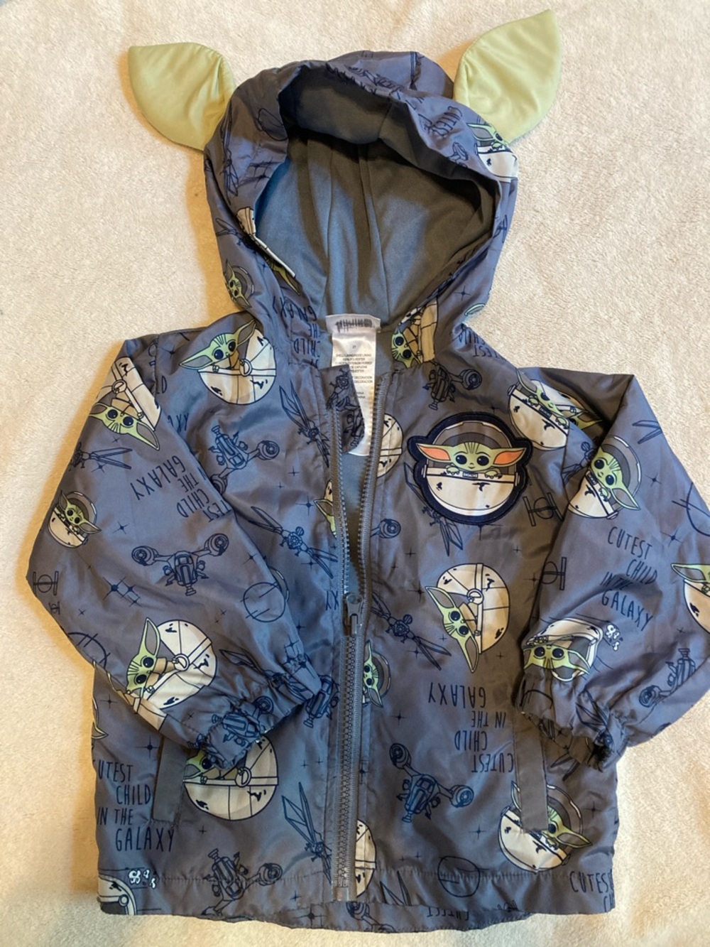Disney Grogu Hooded Kids Jacket - Gray & Green Ear Detail